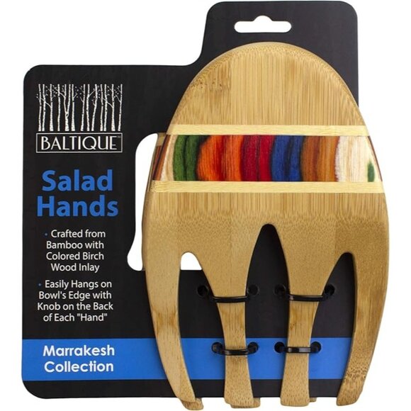 Bamboo‎ Bear Claw Salad Servers With Colorful Inlay - Picture 1 of 1